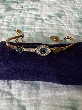 Swarovski Rose Gold Duo Evil Eye Bangle Bracelet